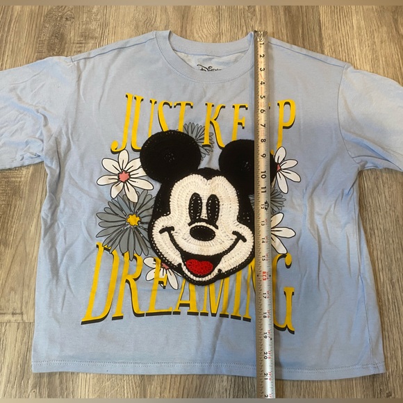 Disney Mickey Mouse Embroidered Blue Short Sleeve Crop Top Women’s Size Small - Picture 3 of 5
